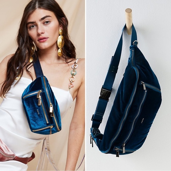 Caraa x Free People Sling Velvet Bag Midnight Blue Adjustable Crossbody